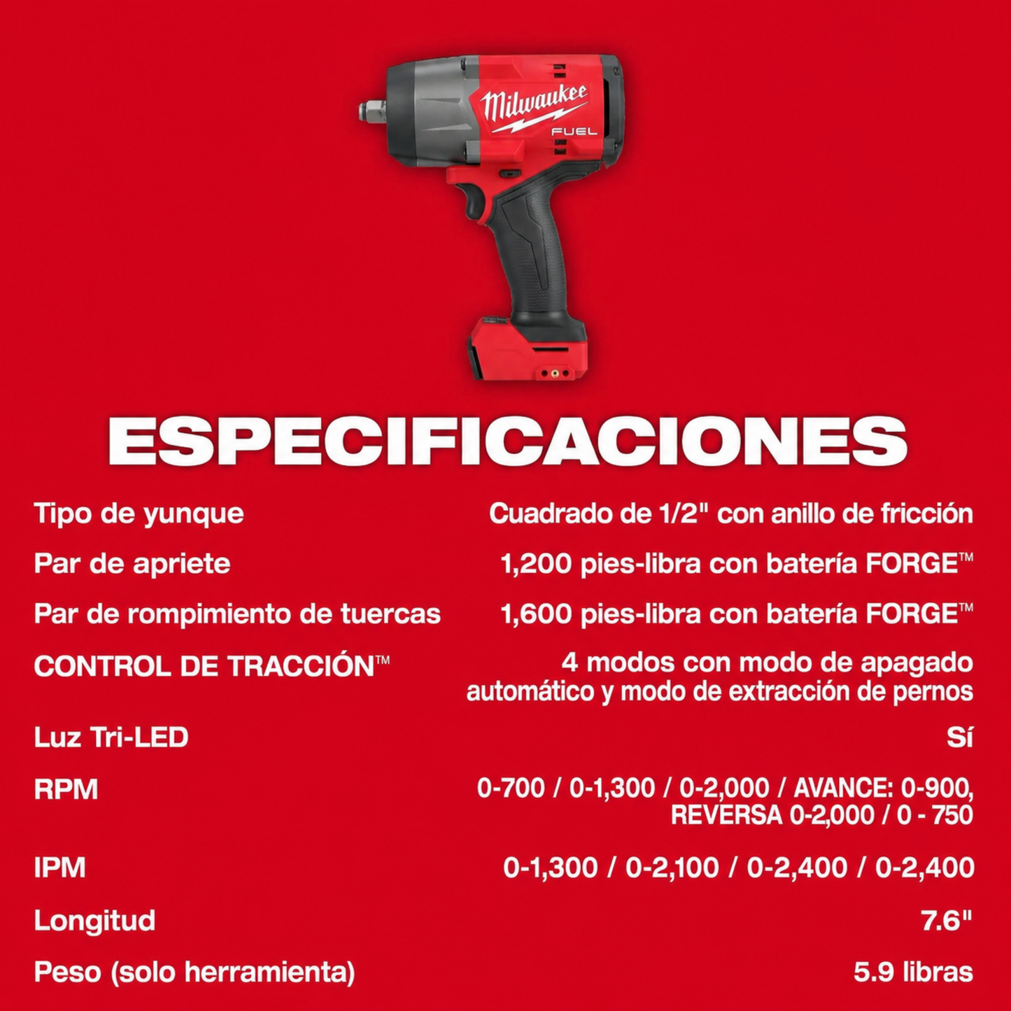 Pistola de impacto Milwaukee de 1/2¨